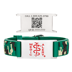 QR Code Child Titanium Medical ID Bracelet Green Camo